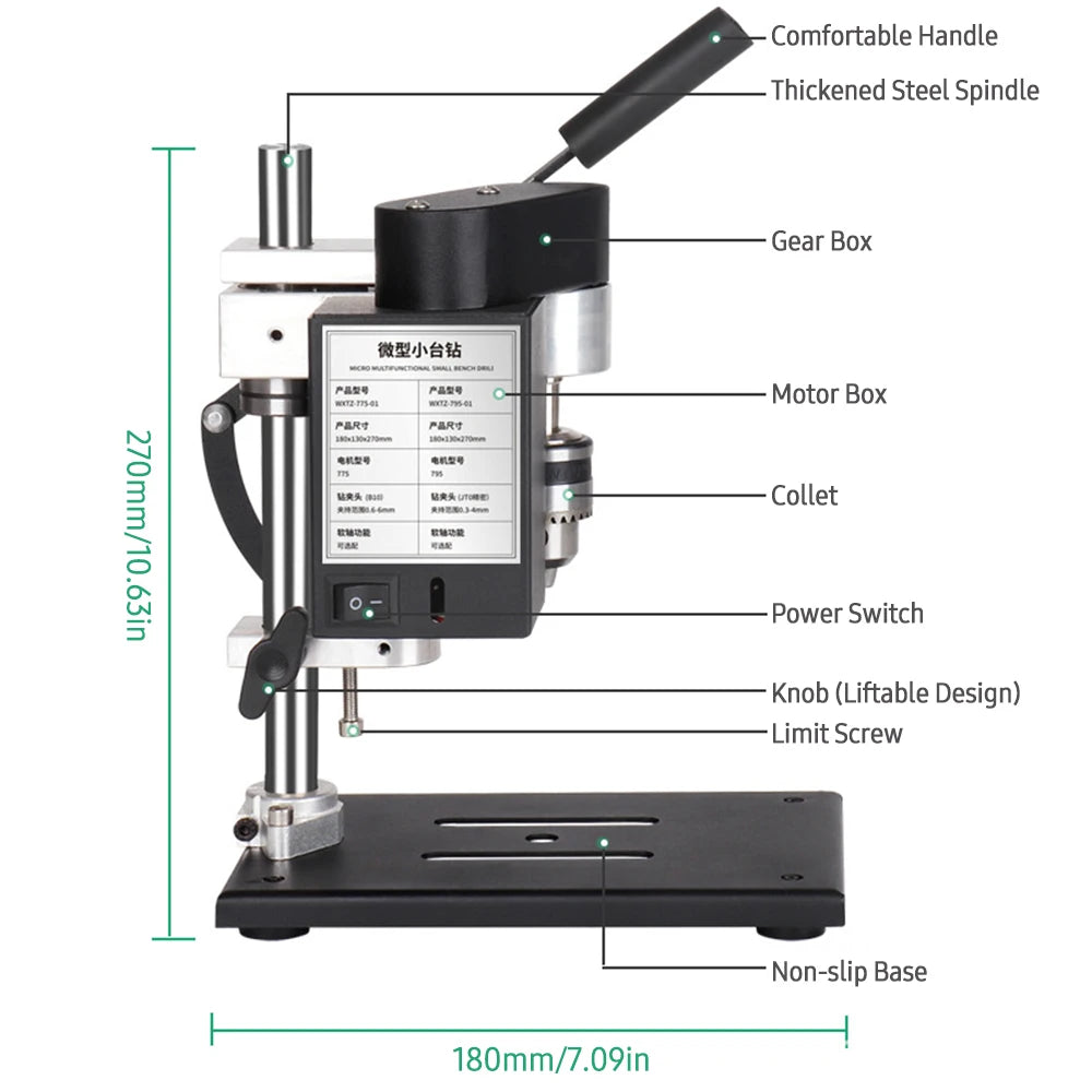 Mini Bench Drill Press Stand Variable Speed Portable Electric Benchtop Drilling Machine Precise Drill Workbench