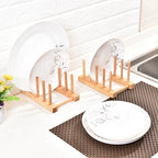 Wooden Plate Rack Kitchen Dishes Stand Plate Dish Drying Rack Cutting Boards Cups Organizer Shelf Multifunctional Display Stand