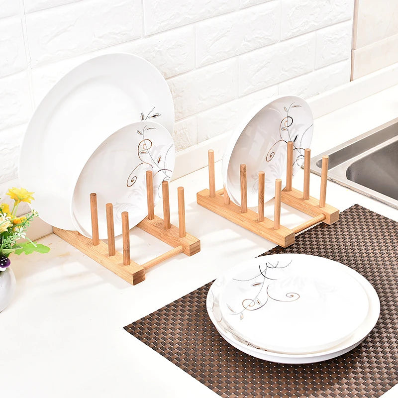 Wooden Plate Rack Kitchen Dishes Stand Plate Dish Drying Rack Cutting Boards Cups Organizer Shelf Multifunctional Display Stand