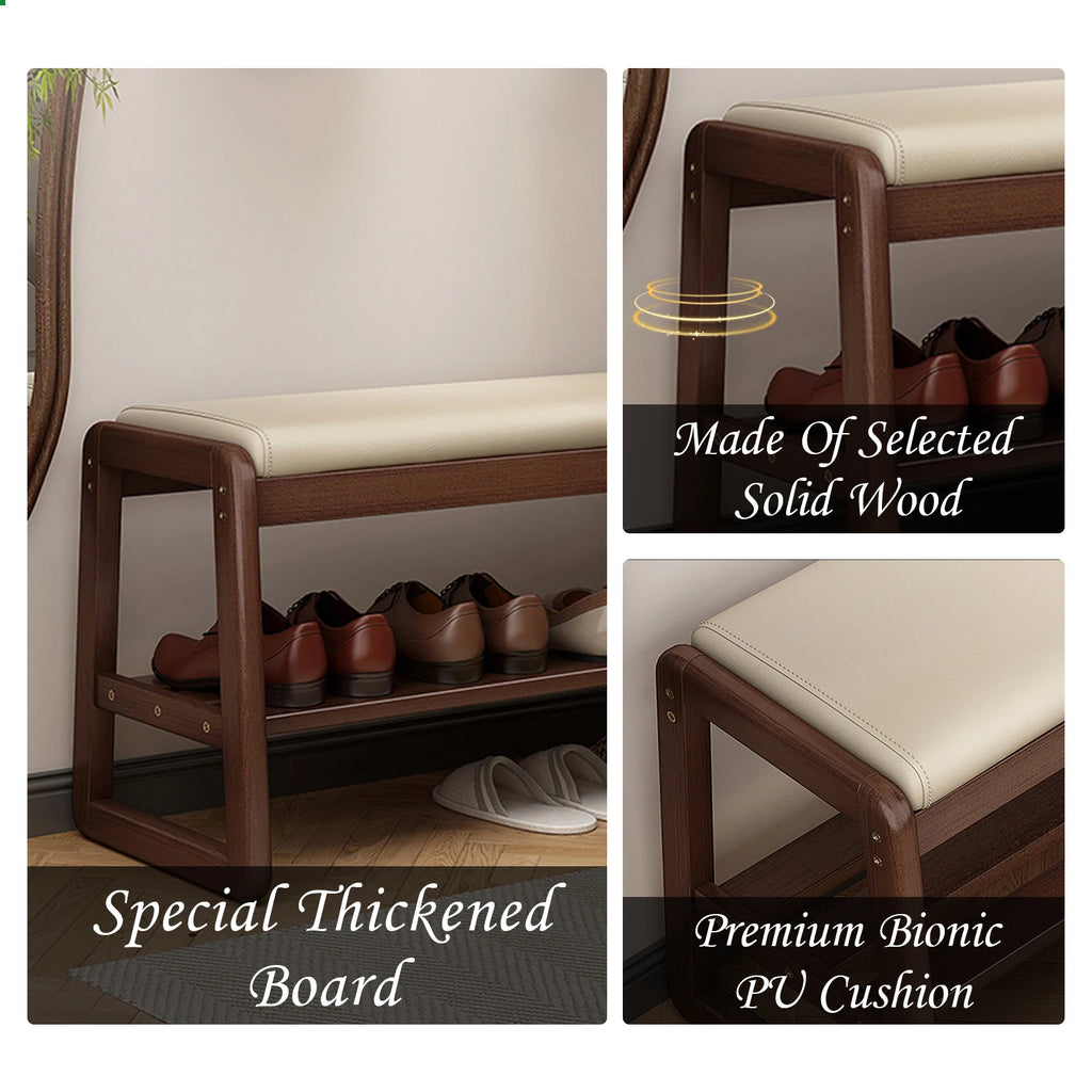 Entryway Bench with Cushion Wood Shoe Storage Bench Shoe Bench Rack Organizer for Hallway, Living Room
