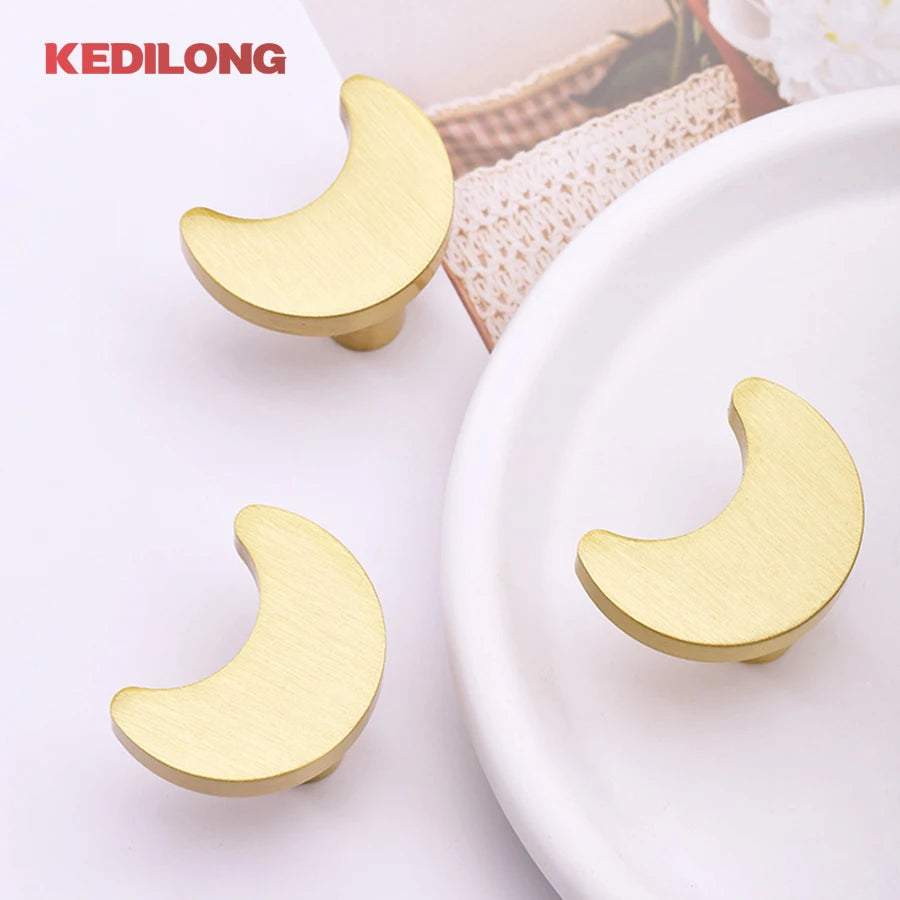 KEDLO Solid brass children's room cute moon shaped knob kitchen cabinet drawer pull handle