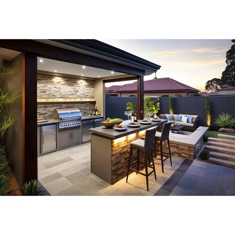 Outdoor Kitchen Cabinet Barbecue Worktop with Durable Stainless Steel Cabinet Door Includes Sink Hinge Drawer Slide Faucet