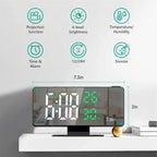 multi-functional projection alarm clock Intelligent luminous large screen Mirror Digital clock 180 Rotatable Projector for home