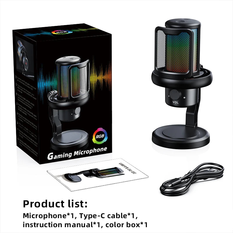 USB Microphone with RGB Control/Headphone jack/Mute,MIC for PC Gaming Recording Streaming