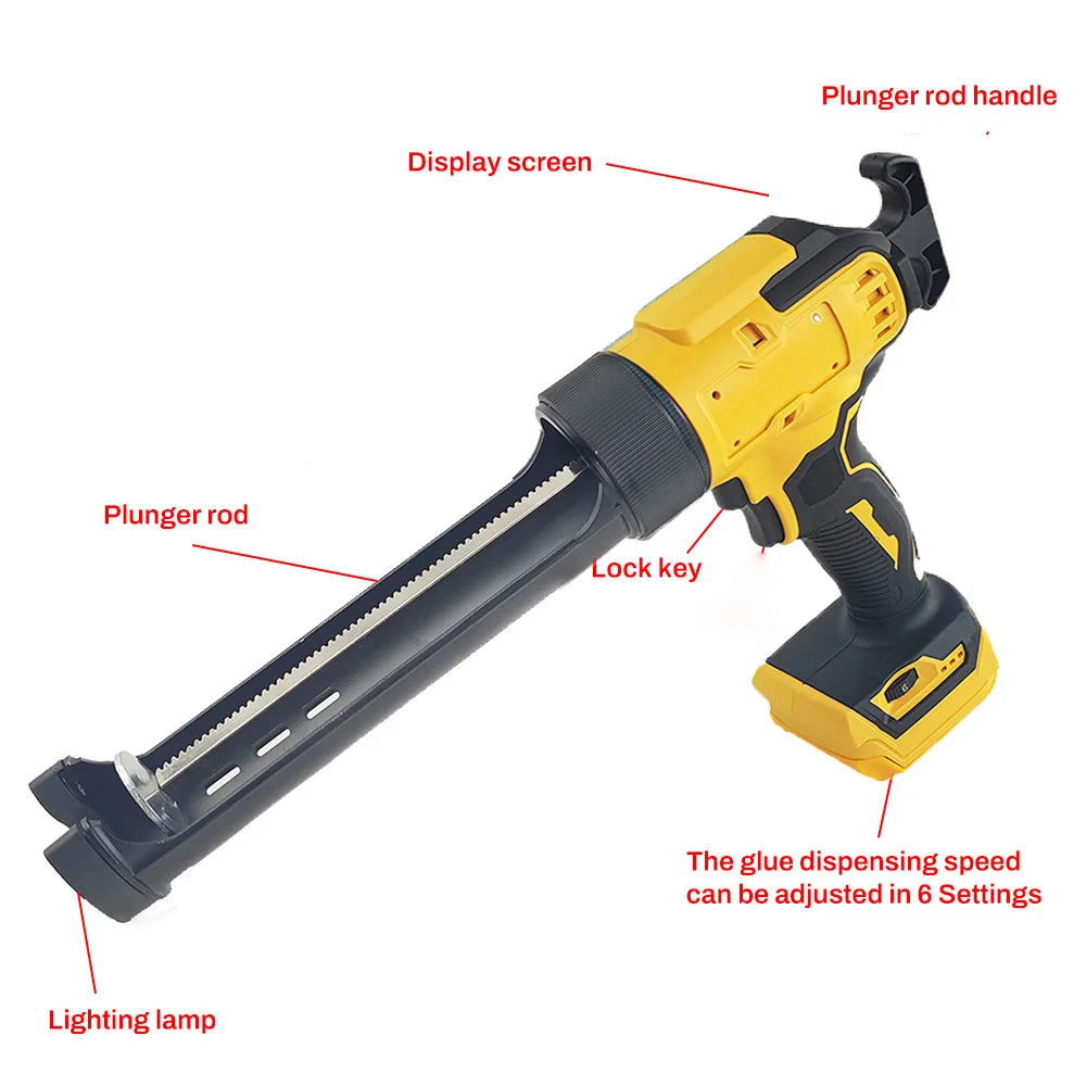 Electric Caulking Gun For Dewalt 20V 18V Battery  6 Gear Adjustable Speed Cordless Caulking Gun Glass LED Electric Silicone Gun