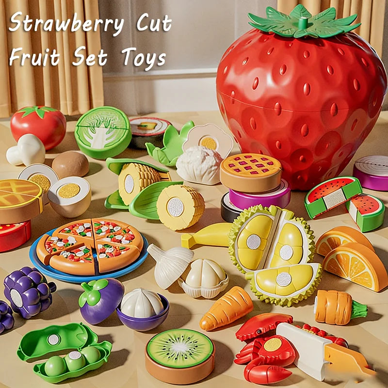 Children Pretend Play Cut Fruit Game Simulation Kitchen Toy Play House Make Pizza Vegetables Cook Set Girl Interactive Toys Gift