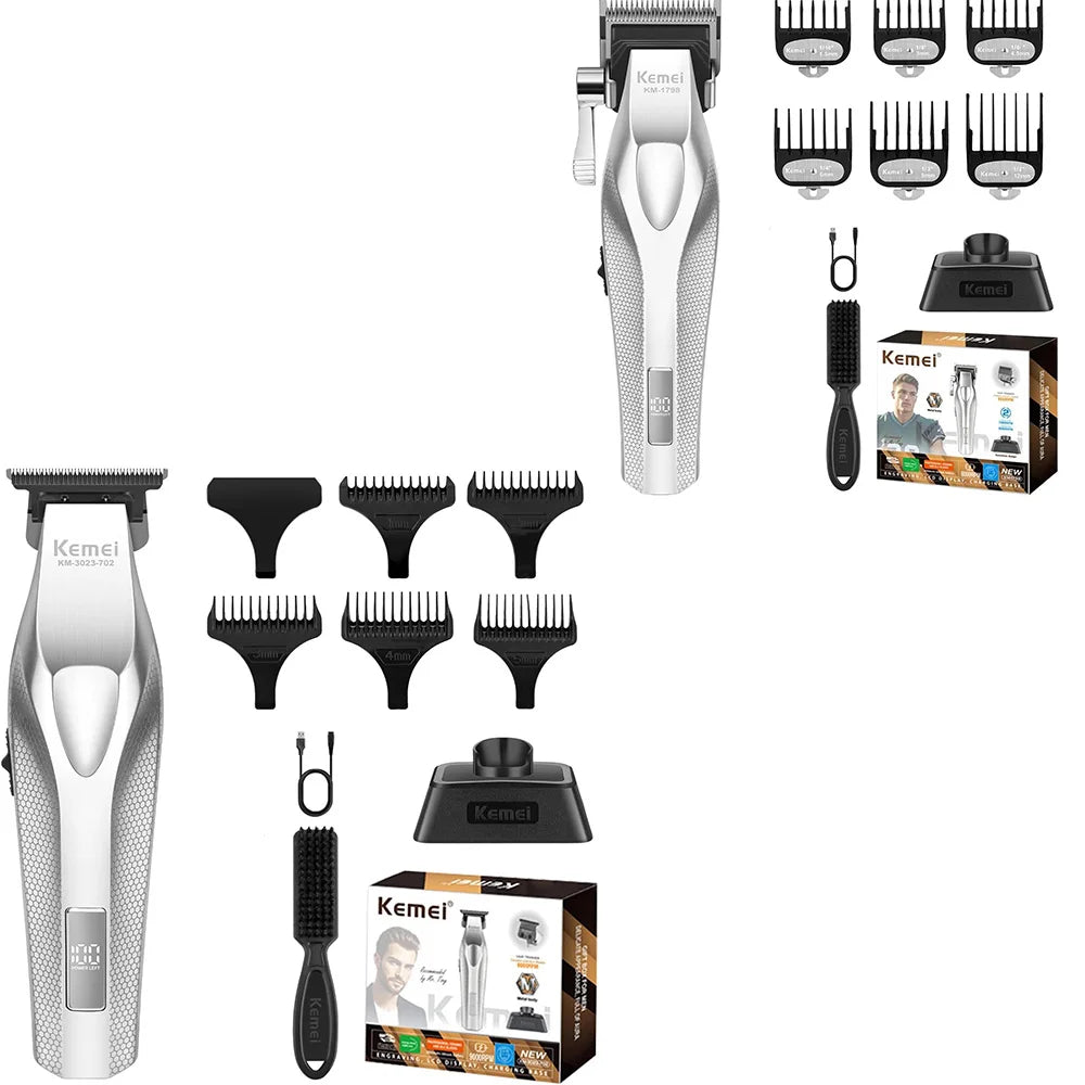 Kemei Barber Professional Hair Clipper and Hair Trimmer Combo Electric Men Zero Gapped Trimmer Fade Finish Hair Cutting Machine