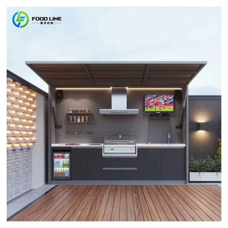 Outdoor Kitchen Island 304 SUS Outdoor Patio Cooking Kitchen Grill Modular Outdoor Kitchen Cabinet with Sink Customized