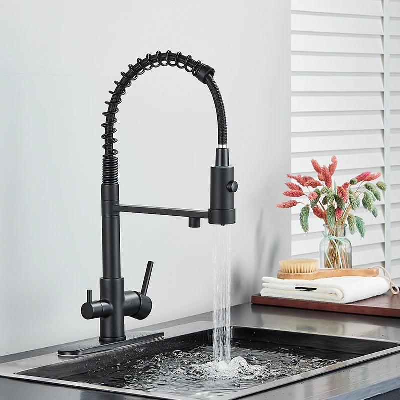 Chrome Filtered Kitchen Faucet Pure Water Kitchen Faucet Dual Handle Hot&Cold Drinking Water Purified Kitchen Mixer Taps