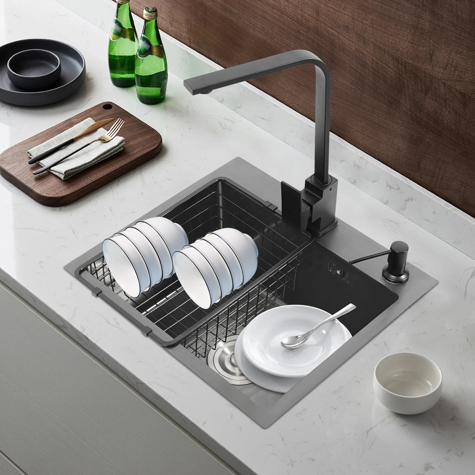 45*40*20cm 201 Stainless Steel Kitchen Sinks Recessed Sinks Sink Units Kitchen Taps Sinks with Drains Black