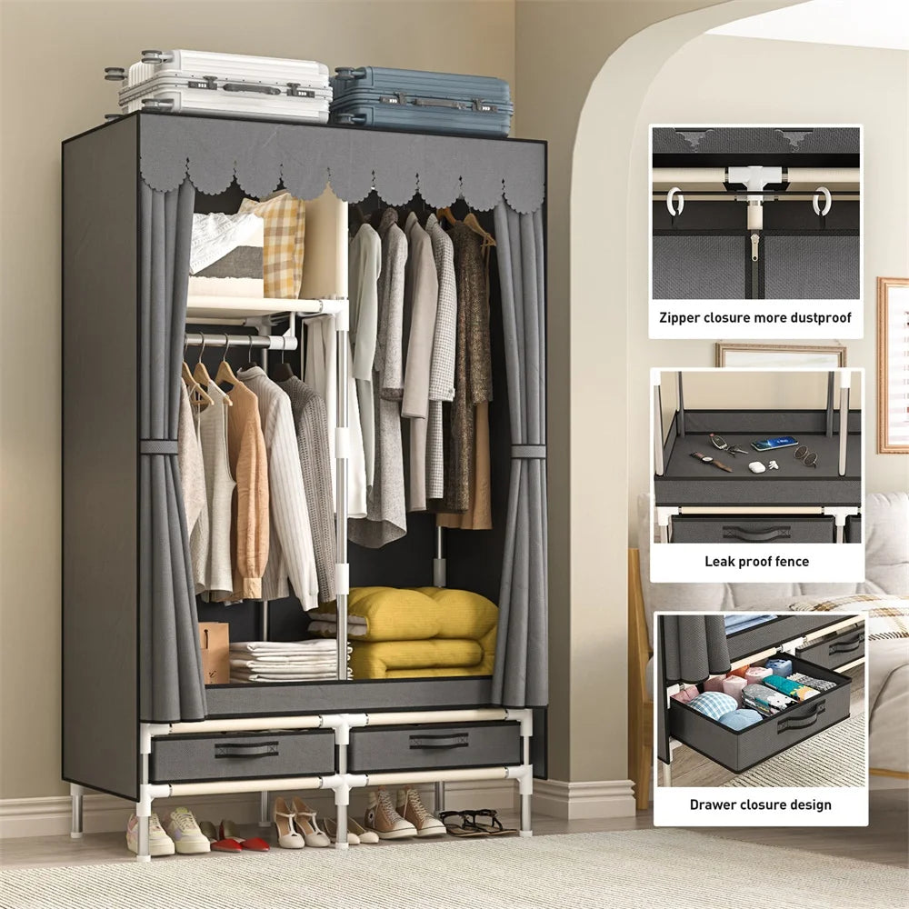 Wardrobe Simple Cloth Wardrobe Household Bedroom Assembly Cabinet Large Wardrobe Durable Simple Modern,Grey