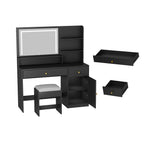 Vanity Desk with Mirror and Lights, LED Dressing Table with Vanity Chair Power Outlet, Lighted Makeup Vanity Desk with 2 Drawers