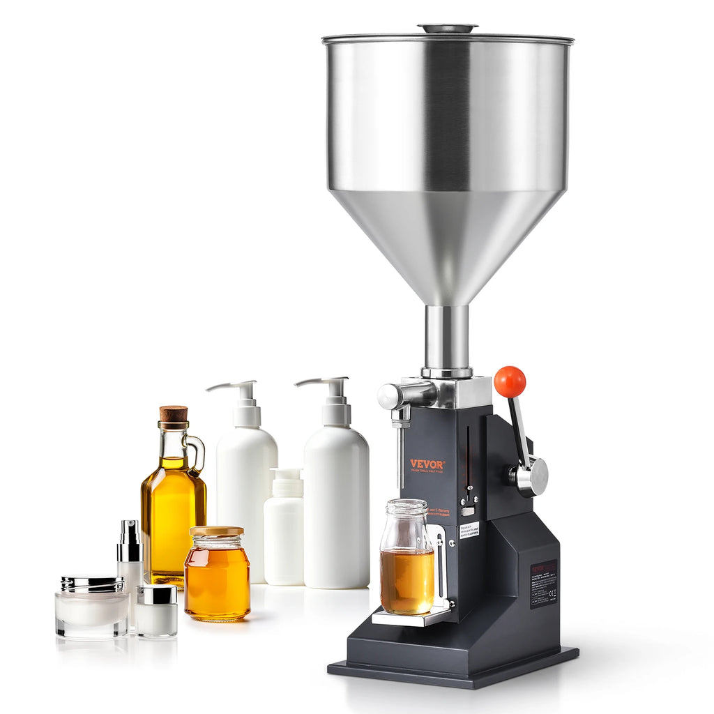 VEVOR 5-100ml Manual Paste Liquid Filling Machine Stainless Steel Adjustable Bottle Filler with Hopper for Water Juice Oil Honey
