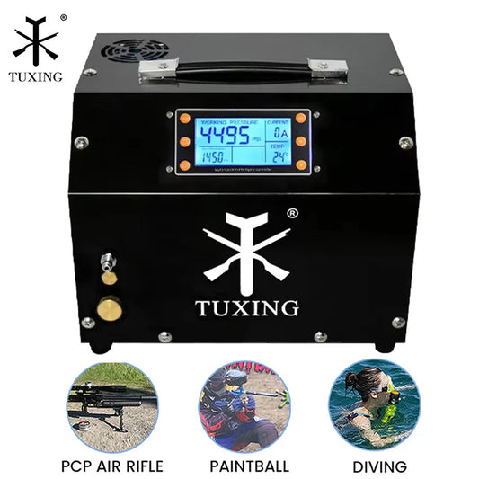 TUXING 4500Psi 300Bar PCP Air Compressor with LCD Display Digital Control Compressor Auto-Stop 12V Power Adapter for PCP Tank
