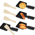 4PCS Raclette Pan with Non-Stick Coating with Insulated Handle and 4 Shovel Portable Cooking Tray for Melted Cheese Omelette