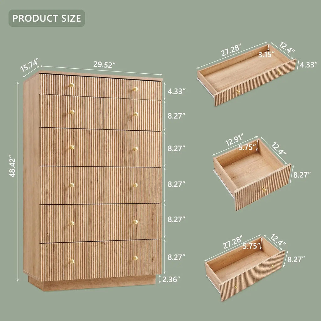 Fluted Dresser for Bedroom, 48" H 7 Drawer Dressers, Wood Tall Dresser Storage Organizer, Modern Bedroom Chest with Deep Storage