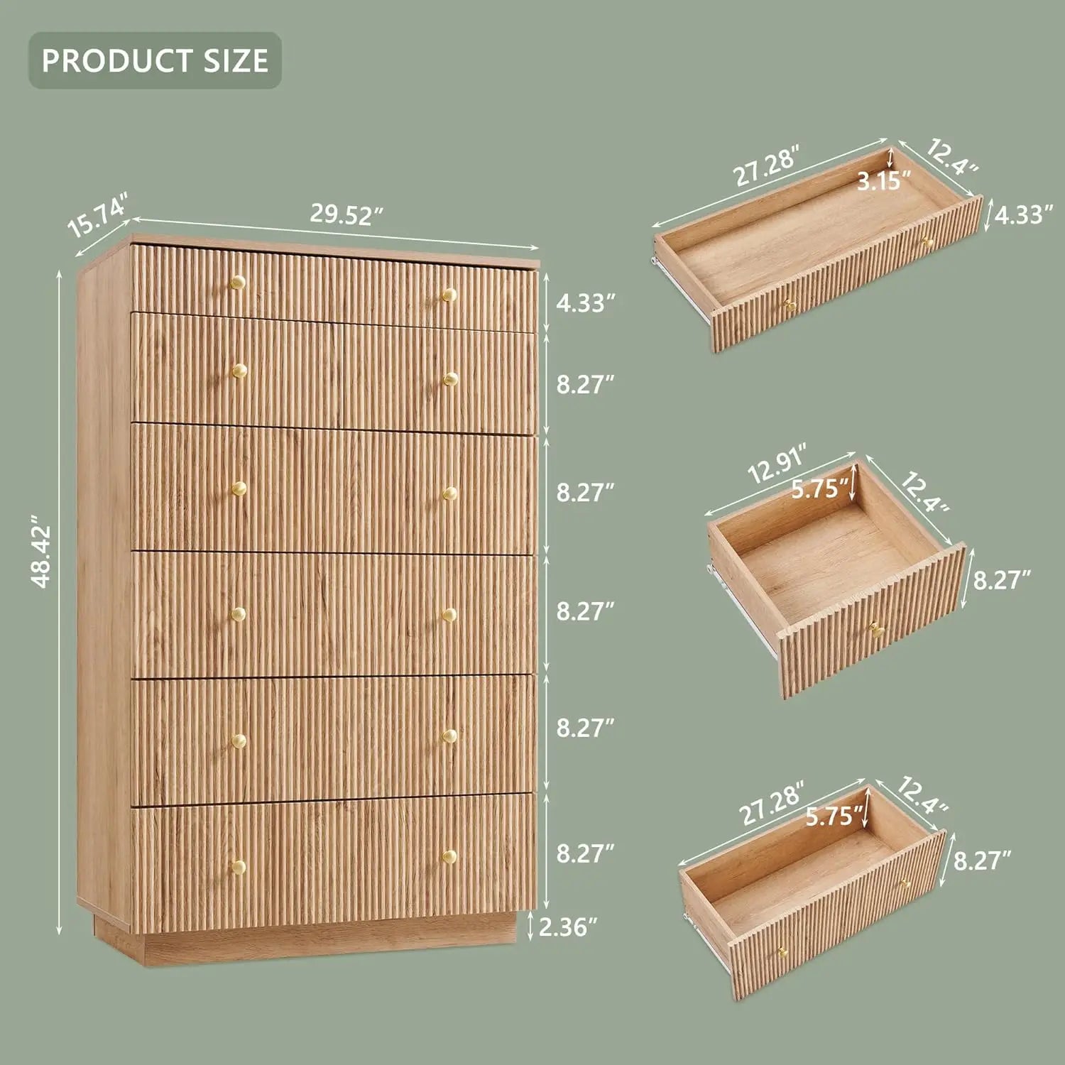 Fluted Dresser for Bedroom, 48" H 7 Drawer Dressers, Wood Tall Dresser Storage Organizer, Modern Bedroom Chest with Deep Storage