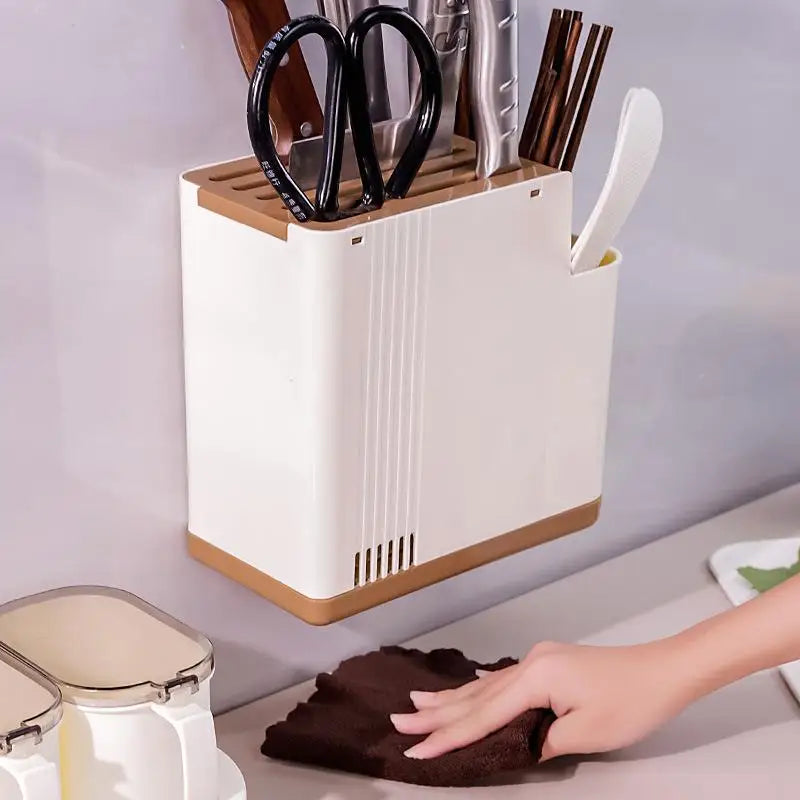 Multifunctional Kitchen Utensil Holder Knife Slots Drainage Base Countertop Storage Organizer Chopsticks