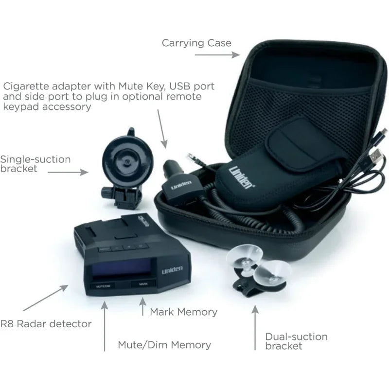 R8 Extreme Long-Range Radar/Laser Detector, Dual-Antennas Front & Rear Detection w/Directional Arrows & RDA