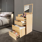 48CM Makeup Table with Makeup Stool, Cabinet with 3 Drawers , +Flip Mirror Modern Style Log Color