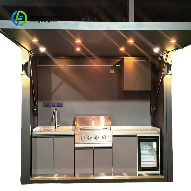 Customized Multi-functional Mobile Outdoor Kitchen Folding Party Kitchen Modern Stainless Oven Integrated Barbecue Kitchen