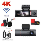 3 Channel Car DVR UHD 4K 3-Lens Inside Vehicle Dash Cam Three Way Came