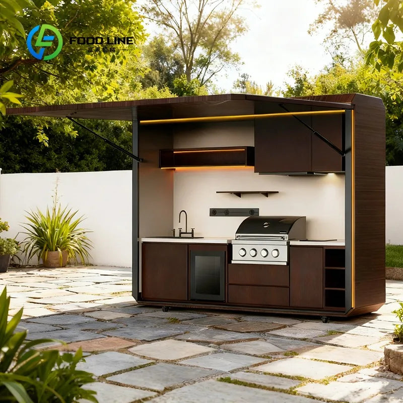 Customized Modular Outdoor Kitchen Cabinets 304 Stainless Steel Waterproof Storage Solution for Villa and Guesthouse