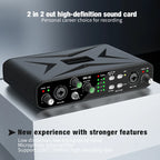 2-in/2-out 48V Phantom Power Mic Audio Interface, 32-bit/384kHz Audio Resolution, Mic Preamp, Low Noise & Distortion, for Electr