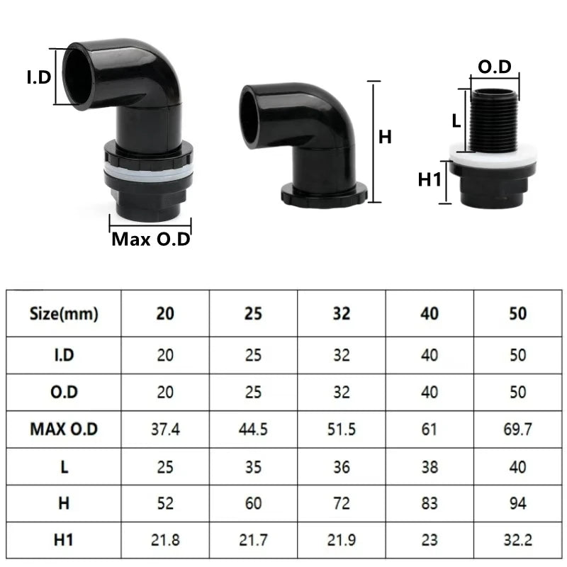 20-63mm Black PVC Pipe Connectors Ball valve Three-way Direct Garden Water Aquarium Fish Tank Drainage Tube Fittings Accessories