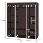 69" Portable Clothes Wardrobe Storage Organizer with Non-Woven Fabric Quick and Easy To Assemble Extra Strong and Durable Dark