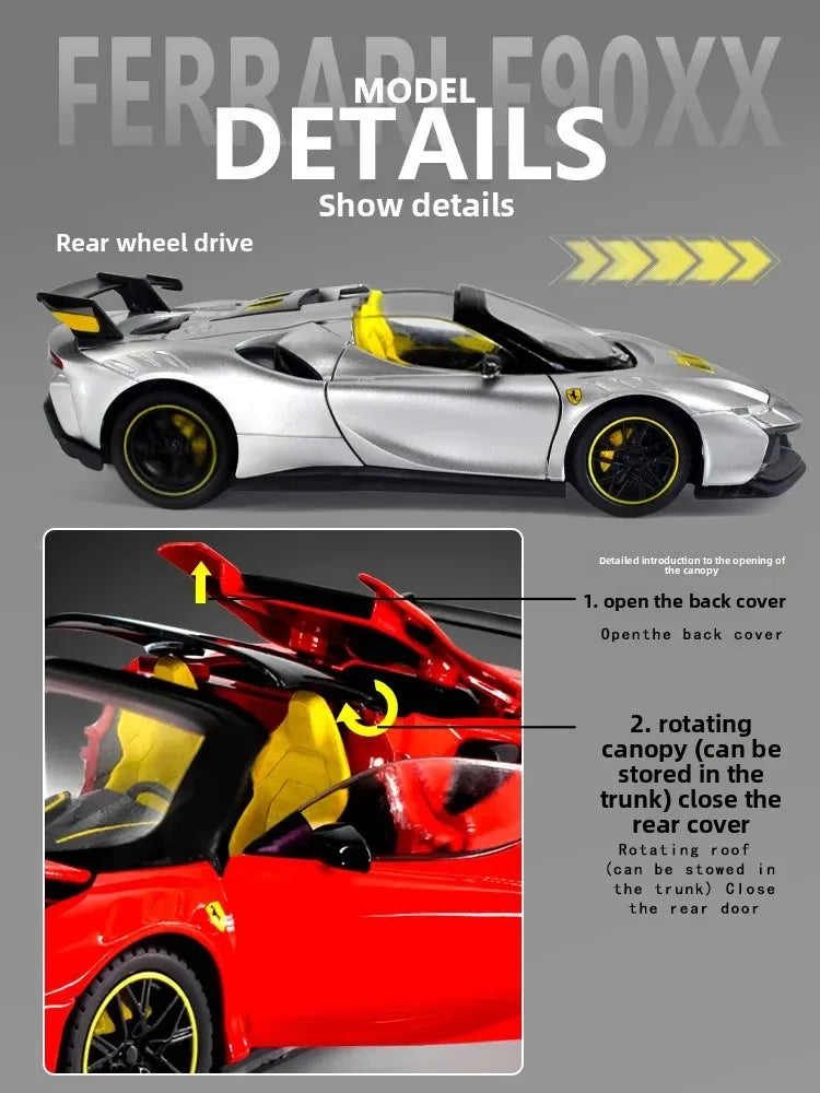 1:24 SF90XX SF90 Alloy Sports Car Model Diecasts Metal Racing Vehicles Car Model Sound Light Simulation Collection Kids Toy Gift