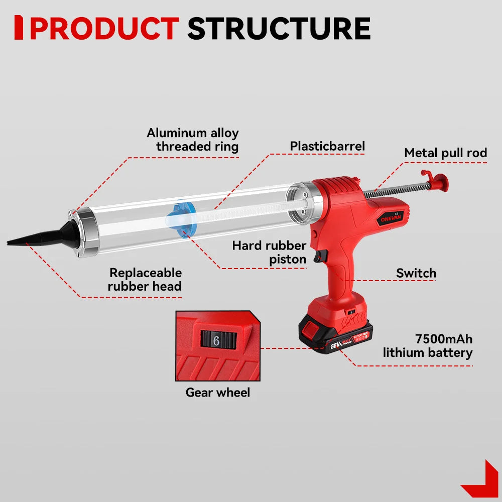 6 Speeds Electric Glue Gun Cordless Multi-function Electric Sewing Glue Glass Caulking Adhesive Gun Tool For 21V 18v Battery