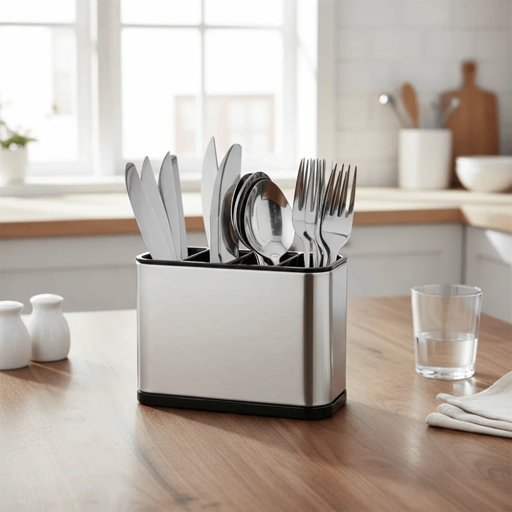 Stainless Steel Kitchen Cutlery Organizer Drainable Rust Proof Chopstick Shelf Box Compartment Large Capacity Spoon Storage Rack