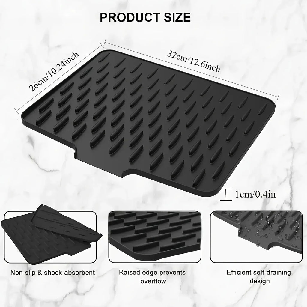 Kitchen Silicone Drain Mat with Built-in Drainage Design Easy to Clean Suitable for Countertops Sinks Refrigerators