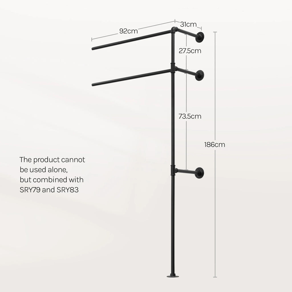 WOLTU Wall Mounted Open Wardrobe with 1&5 MDF Shelves Steel Tube Clothes Rail Industrial Style Coat Rack for Cloakroom Bedroom