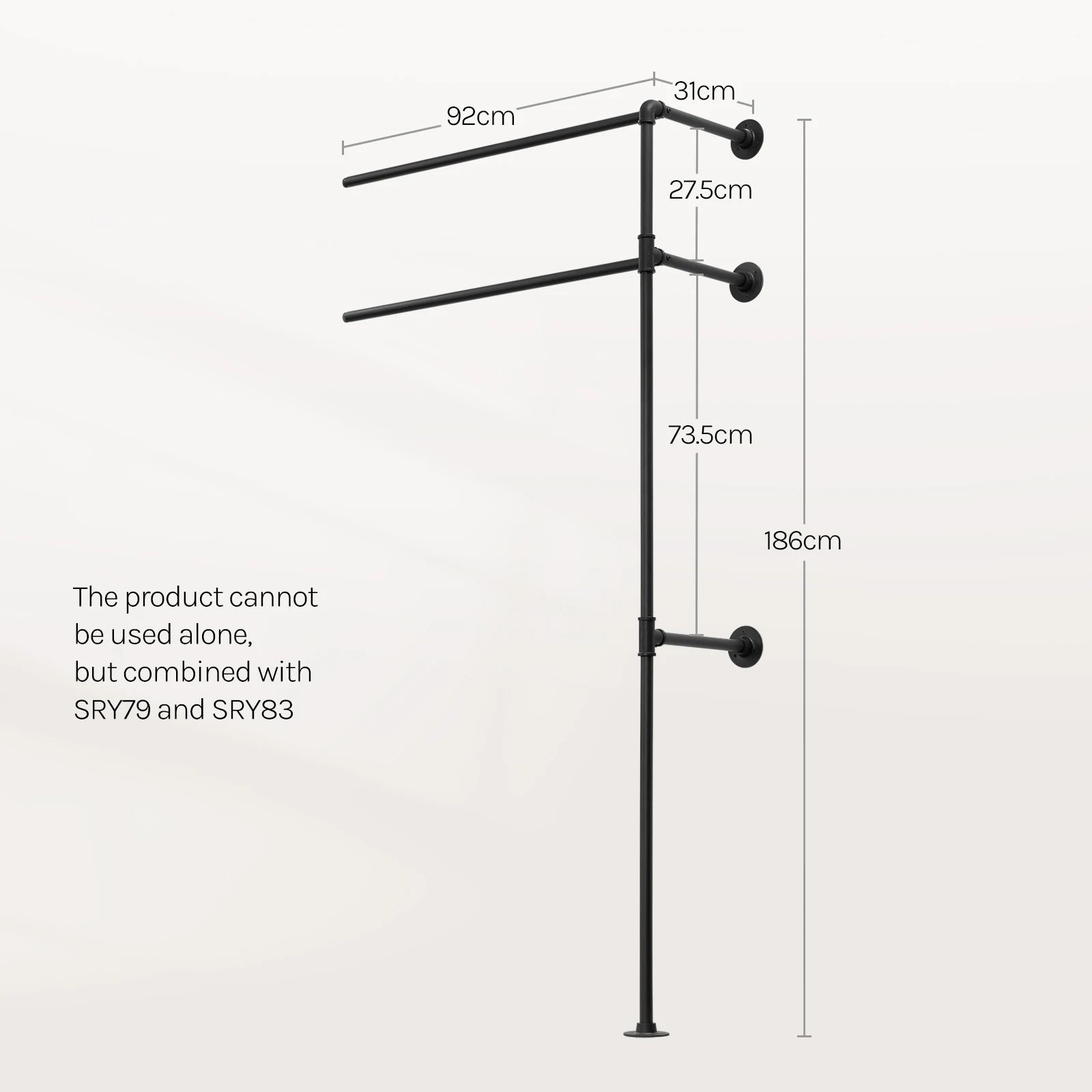 WOLTU Wall Mounted Open Wardrobe with 1&5 MDF Shelves Steel Tube Clothes Rail Industrial Style Coat Rack for Cloakroom Bedroom