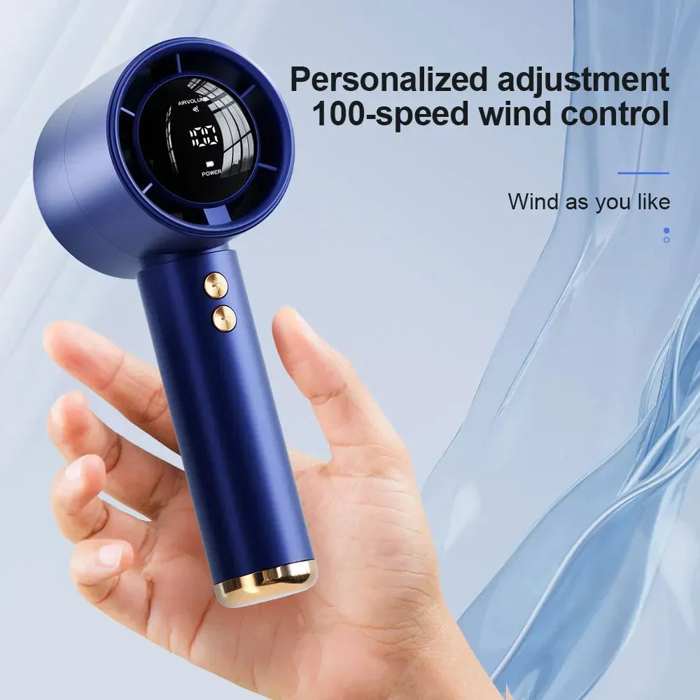 2 Pack 100-Speed Handheld Fan - USB Rechargeable Turbo Cooling with LED Display, Portable Mini Fan for Indoor/Outdoor & Office