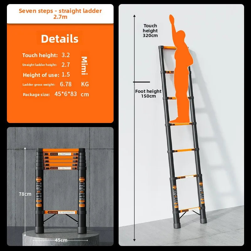Thickened carbon steel telescopic ladder Multifunctional herringbone ladder Bamboo ladder Lifting  folding engineering staircase