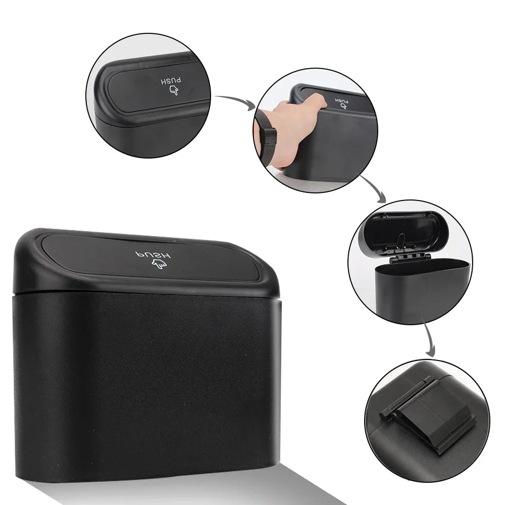 1L Car Interior Storage Case Trash Garbage Box Door Bin Push Can Mini Tray Dustbin Seat Clip Stand Holder Automotive Accessories