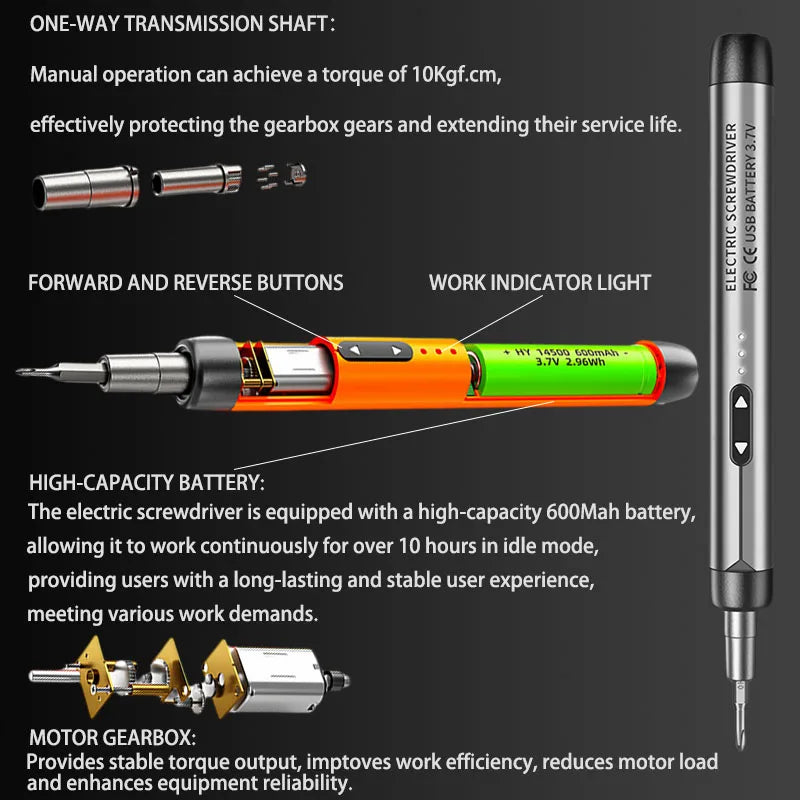 Multifunctional Precision Electric Screwdriver,Silent, Durable, Long-lasting,Rechargeable,High Torque Household Maintenance Tool