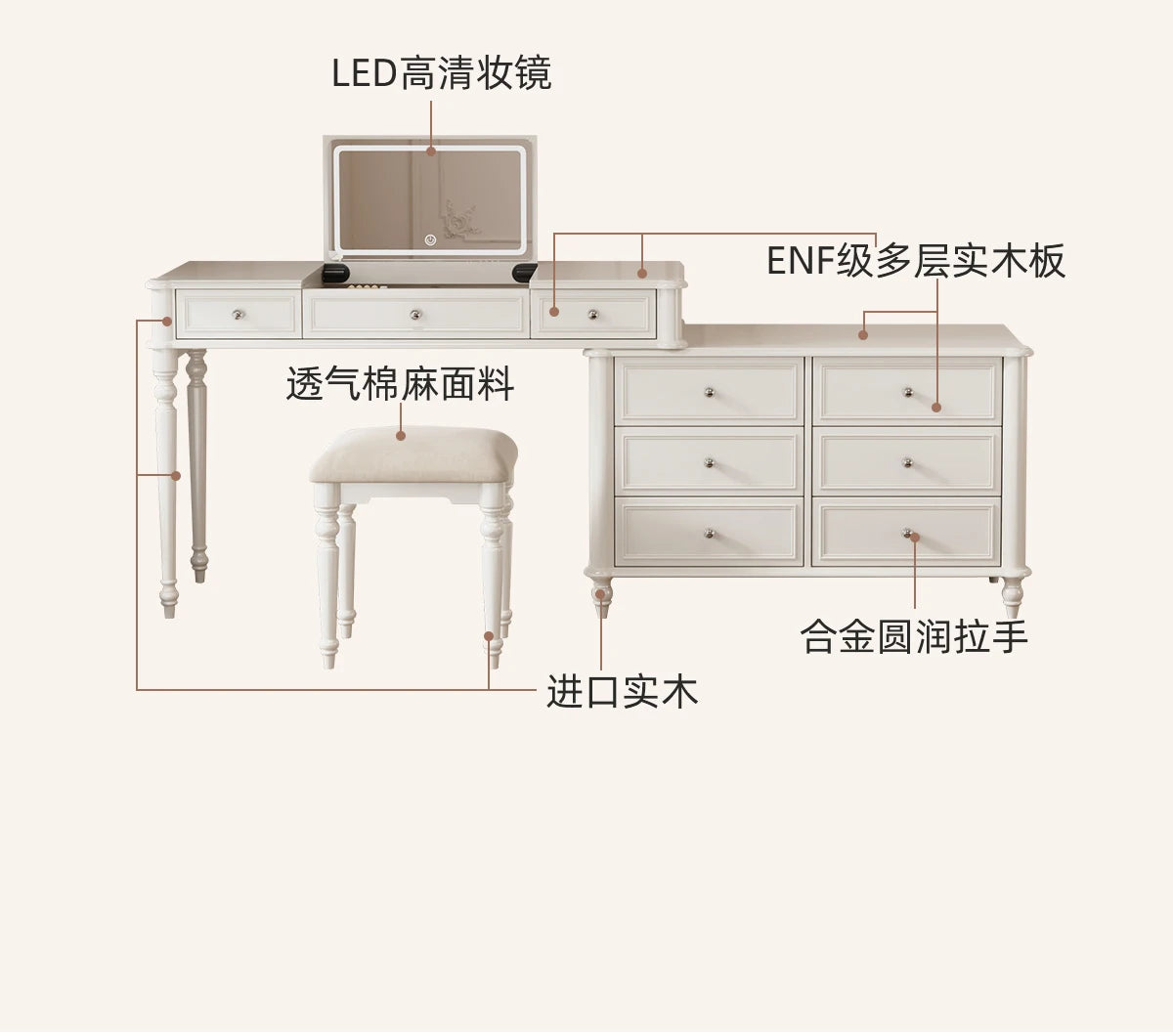 Solid wood dresser chest integrated bedroom cream wind high-end end bed