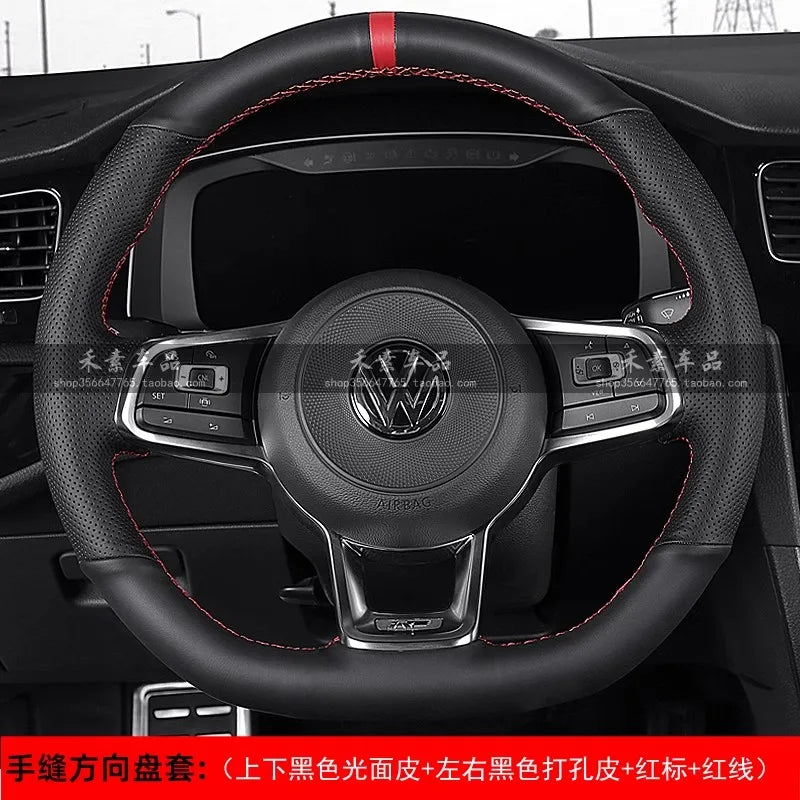 Braid Genuine Leather Car Steering Wheel Cover  for Volkswagen VW Golf R MK7 Golf 7 GTI VW Polo Scirocco 14-16 DIY Car Interior