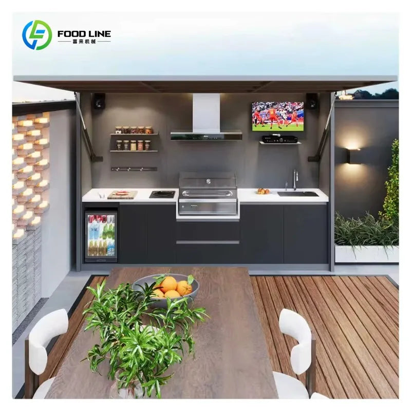 Outdoor Kitchen Island 304 SUS Outdoor Patio Cooking Kitchen Grill Modular Outdoor Kitchen Cabinet with Sink Customized