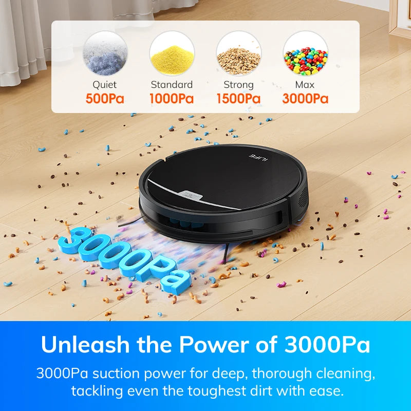 ILIFE V9Pro Robot Vacuum, Self-Emptying, 3000Pa Strong Suction, Gyro Navigation, Schedule, App/Alexa Control, for Pet Hair