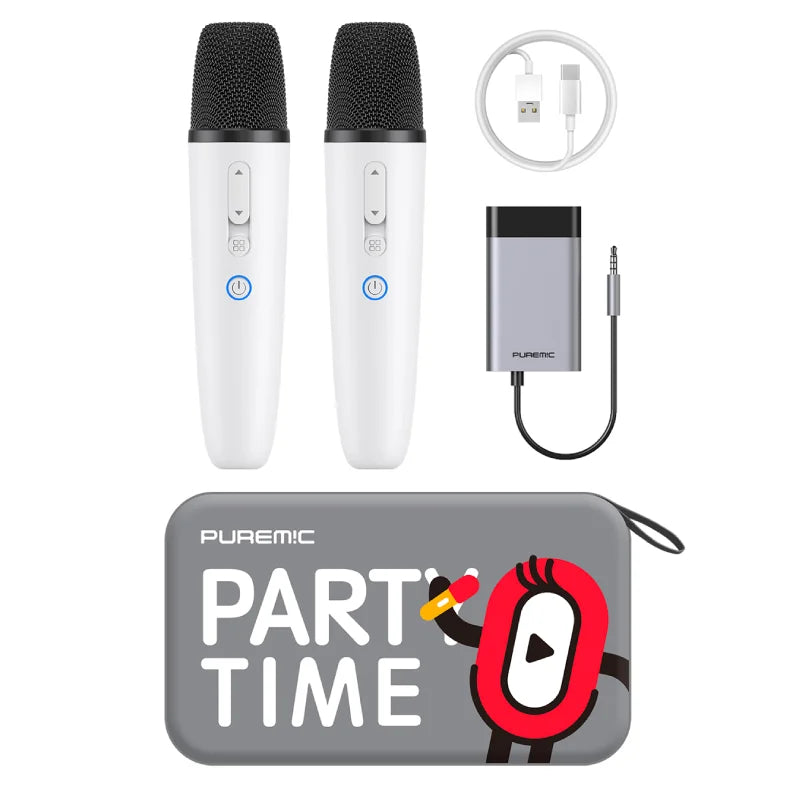 Tesla Caraoke Mic with Portable Storage Bag, Wireless Mic with 8 Joy Effects, Rechargeable Mic with Type-C & Aux in Receiver