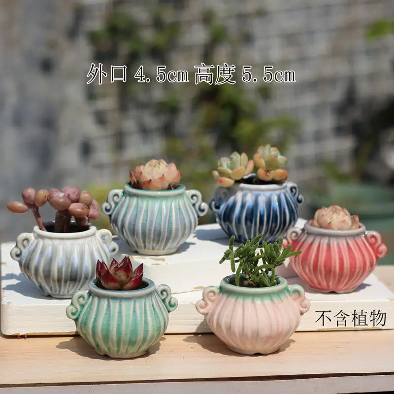 Combination Ceramic Breathable Small Flowerpot Cute Thumb Succulent Plant Flowerpot Home Mini Garden Bonsai Potted Flower Pot