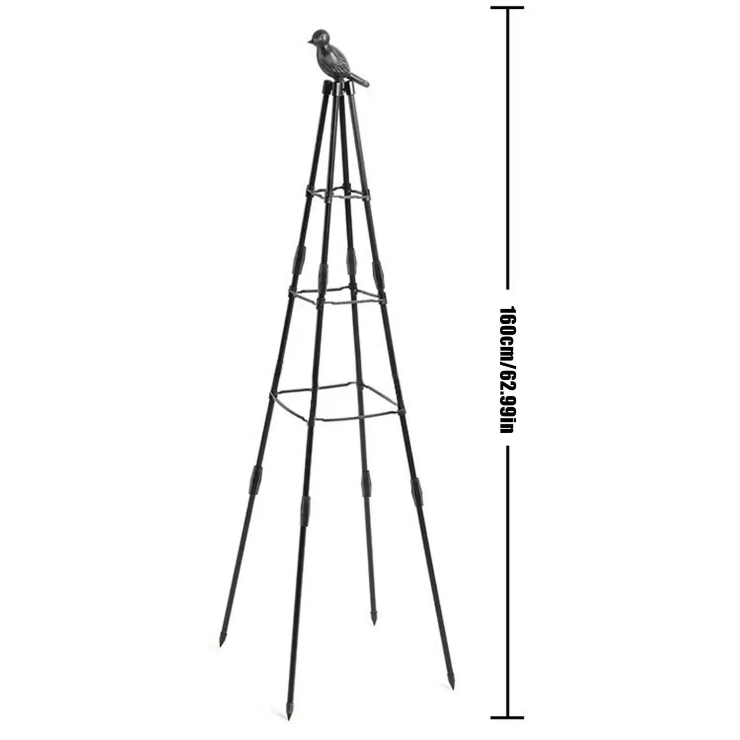 160cm Metal Garden Obelisk Trellis Plant Climbing Frame Climbing Plant Support with Bird Sculpture Weather-Proof Easy to Install