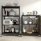 No-Installation Kitchen Storage Rack Multi-Purpose Rolling Cart Microwave Oven Stand Organizer Shelf for Countertop