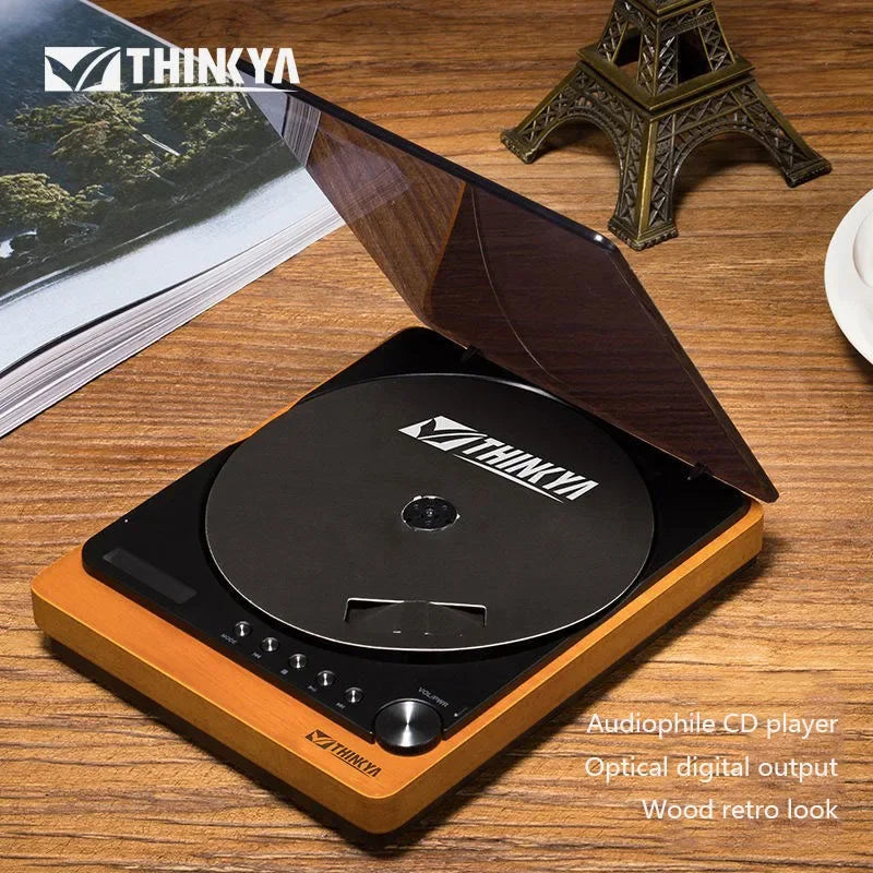 Audiophile CD Player Bluetooth 5.1 Wooden Portable USB Music Turntable Digital Optical Output Retro Elegant Home HIFI CD Player