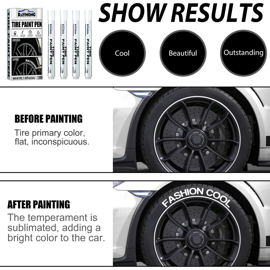 Rayhong 4pack Tire Paint Pen, Car Tire Letter Pen, Decorative Modifica
